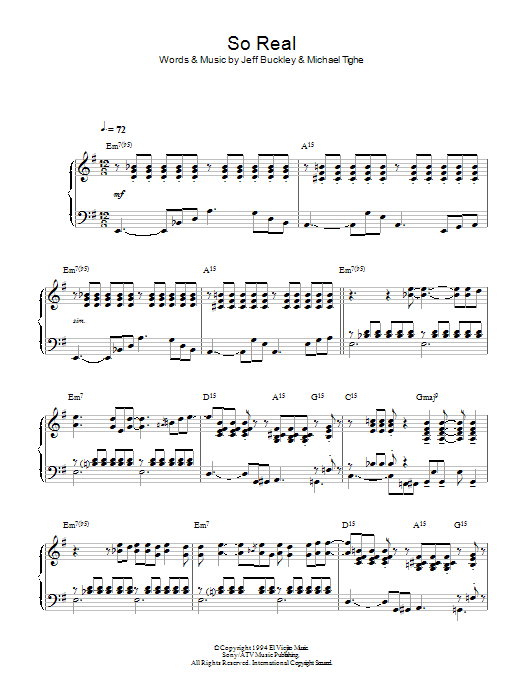 Jeff Buckley So Real (Jazz Version) Sheet Music Notes & Chords for Piano - Download or Print PDF
