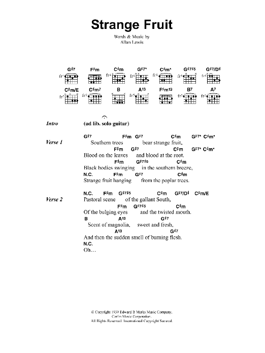 Jeff Buckley Strange Fruit Sheet Music Notes & Chords for Lyrics & Chords - Download or Print PDF