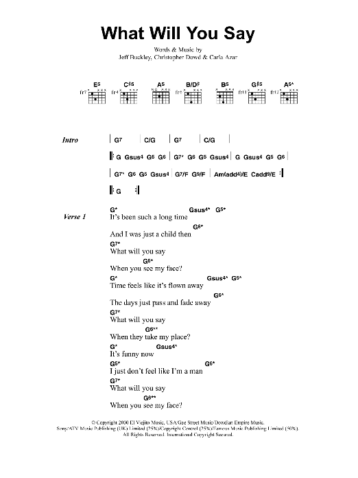 Jeff Buckley What Will You Say Sheet Music Notes & Chords for Lyrics & Chords - Download or Print PDF