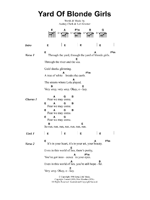 Jeff Buckley Yard Of Blonde Girls Sheet Music Notes & Chords for Lyrics & Chords - Download or Print PDF