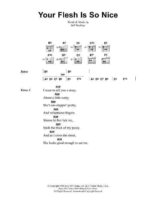 Jeff Buckley Your Flesh Is So Nice Sheet Music Notes & Chords for Guitar Chords/Lyrics - Download or Print PDF