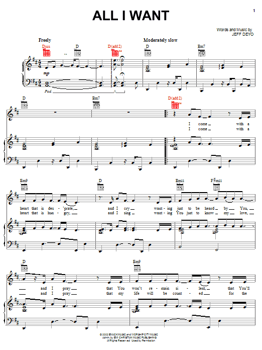 Jeff Deyo All I Want Sheet Music Notes & Chords for Piano, Vocal & Guitar (Right-Hand Melody) - Download or Print PDF Jeff Deyo All I Want Sheet Music Notes & Chords for Piano, Vocal & Guitar (Right-Hand Melody) - Download or Print PDF
