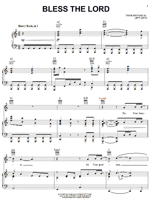 Jeff Deyo Bless The Lord Sheet Music Notes & Chords for Piano, Vocal & Guitar (Right-Hand Melody) - Download or Print PDF Jeff Deyo Bless The Lord Sheet Music Notes & Chords for Piano, Vocal & Guitar (Right-Hand Melody) - Download or Print PDF