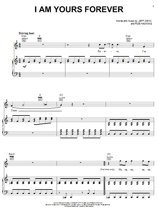 Jeff Deyo I Am Yours Forever Sheet Music Notes & Chords for Piano, Vocal & Guitar (Right-Hand Melody) - Download or Print PDF
