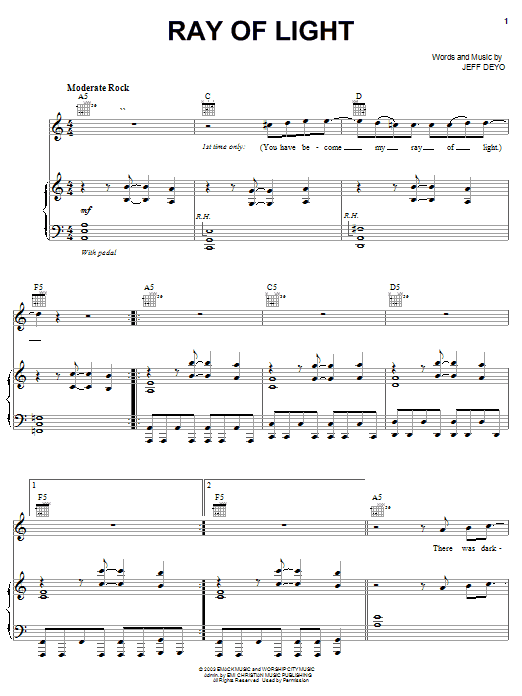 Jeff Deyo Ray Of Light Sheet Music Notes & Chords for Piano, Vocal & Guitar (Right-Hand Melody) - Download or Print PDF Jeff Deyo Ray Of Light Sheet Music Notes & Chords for Piano, Vocal & Guitar (Right-Hand Melody) - Download or Print PDF
