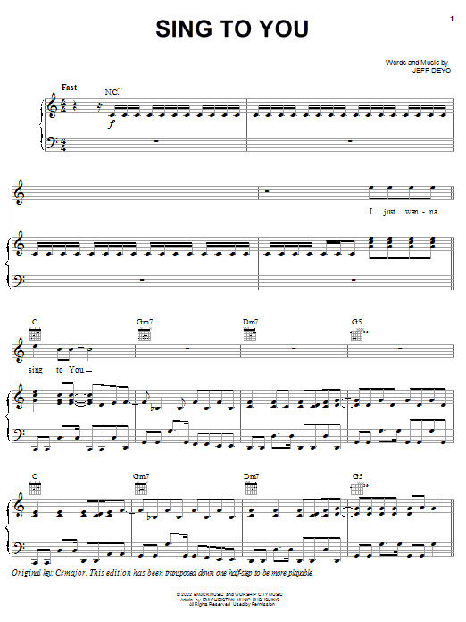 Jeff Deyo Sing To You Sheet Music Notes & Chords for Piano, Vocal & Guitar (Right-Hand Melody) - Download or Print PDF Jeff Deyo Sing To You Sheet Music Notes & Chords for Piano, Vocal & Guitar (Right-Hand Melody) - Download or Print PDF