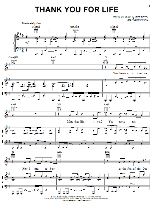 Jeff Deyo Thank You For Life Sheet Music Notes & Chords for Piano, Vocal & Guitar (Right-Hand Melody) - Download or Print PDF Jeff Deyo Thank You For Life Sheet Music Notes & Chords for Piano, Vocal & Guitar (Right-Hand Melody) - Download or Print PDF
