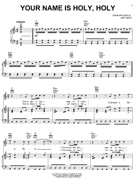 Jeff Deyo Your Name Is Holy Sheet Music Notes & Chords for Piano, Vocal & Guitar (Right-Hand Melody) - Download or Print PDF Jeff Deyo Your Name Is Holy Sheet Music Notes & Chords for Piano, Vocal & Guitar (Right-Hand Melody) - Download or Print PDF
