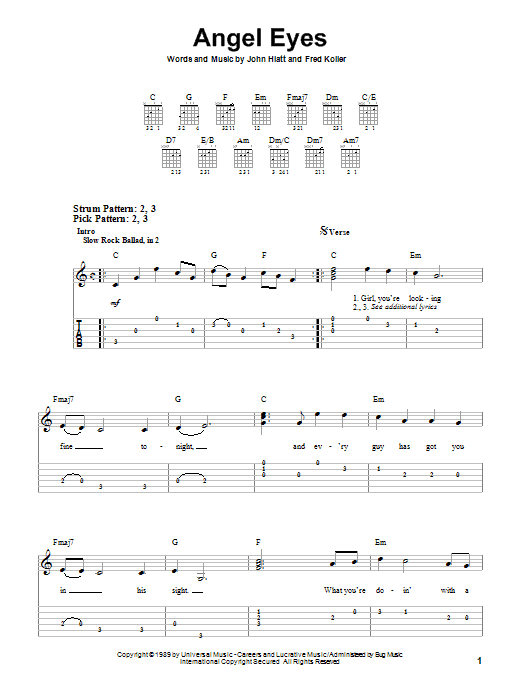 Jeff Healey Angel Eyes Sheet Music Notes & Chords for Easy Guitar Tab - Download or Print PDF