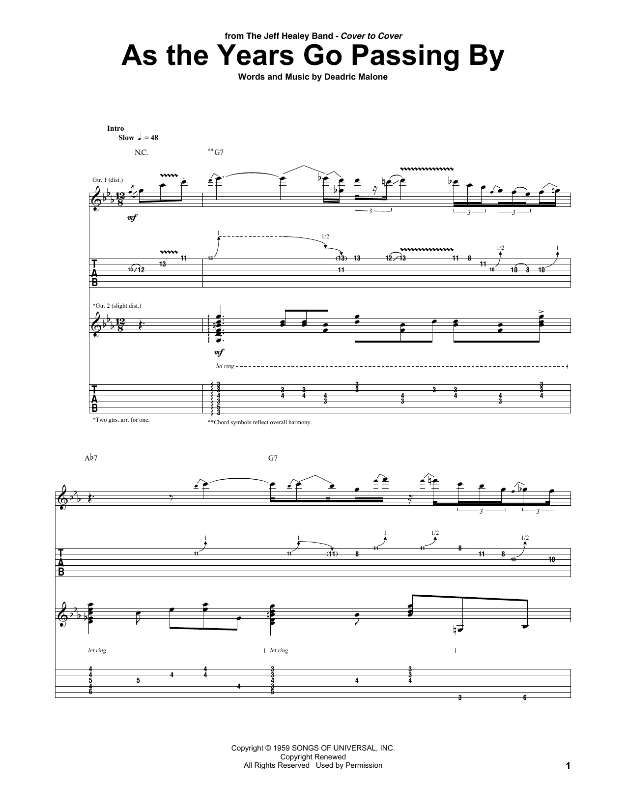 Jeff Healey Band As The Years Go Passing By Sheet Music Notes & Chords for Guitar Tab Play-Along - Download or Print PDF