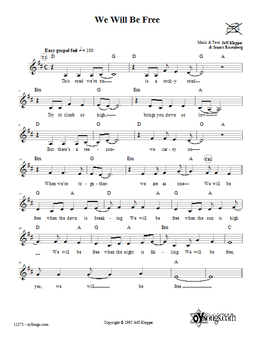 Jeff Klepper We Will Be Free Sheet Music Notes & Chords for Melody Line, Lyrics & Chords - Download or Print PDF