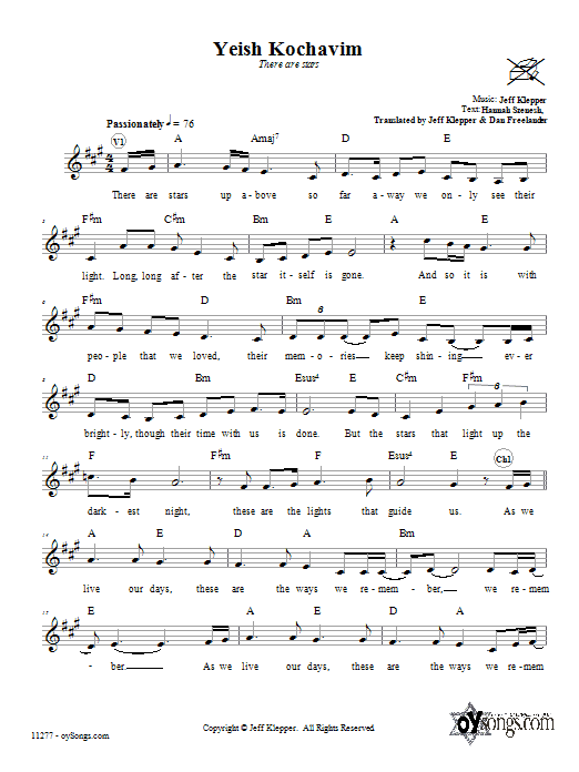 Jeff Klepper Yeish Kochavim (There Are Stars) Sheet Music Notes & Chords for Melody Line, Lyrics & Chords - Download or Print PDF