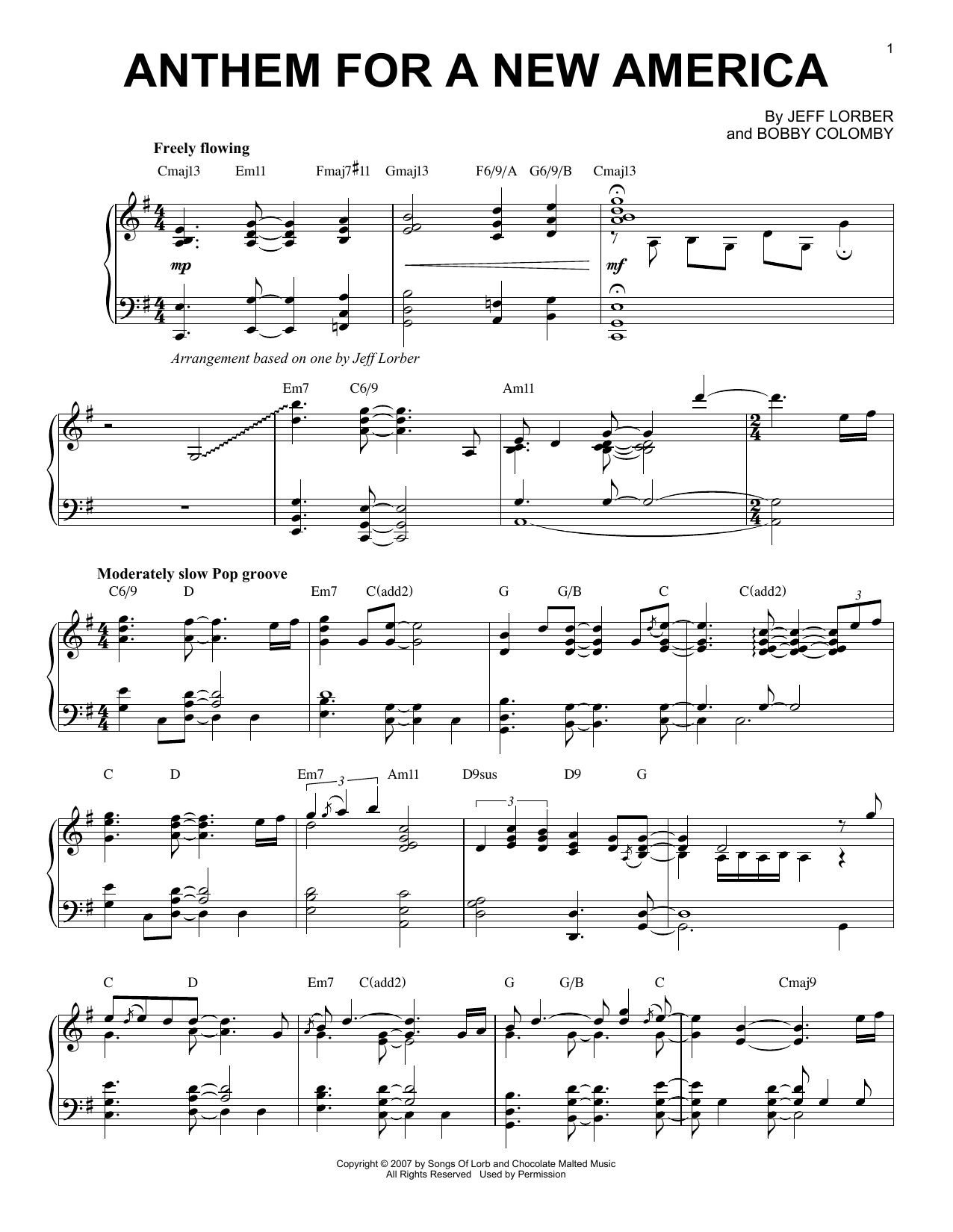 Jeff Lorber Anthem For A New America Sheet Music Notes & Chords for Piano Transcription - Download or Print PDF