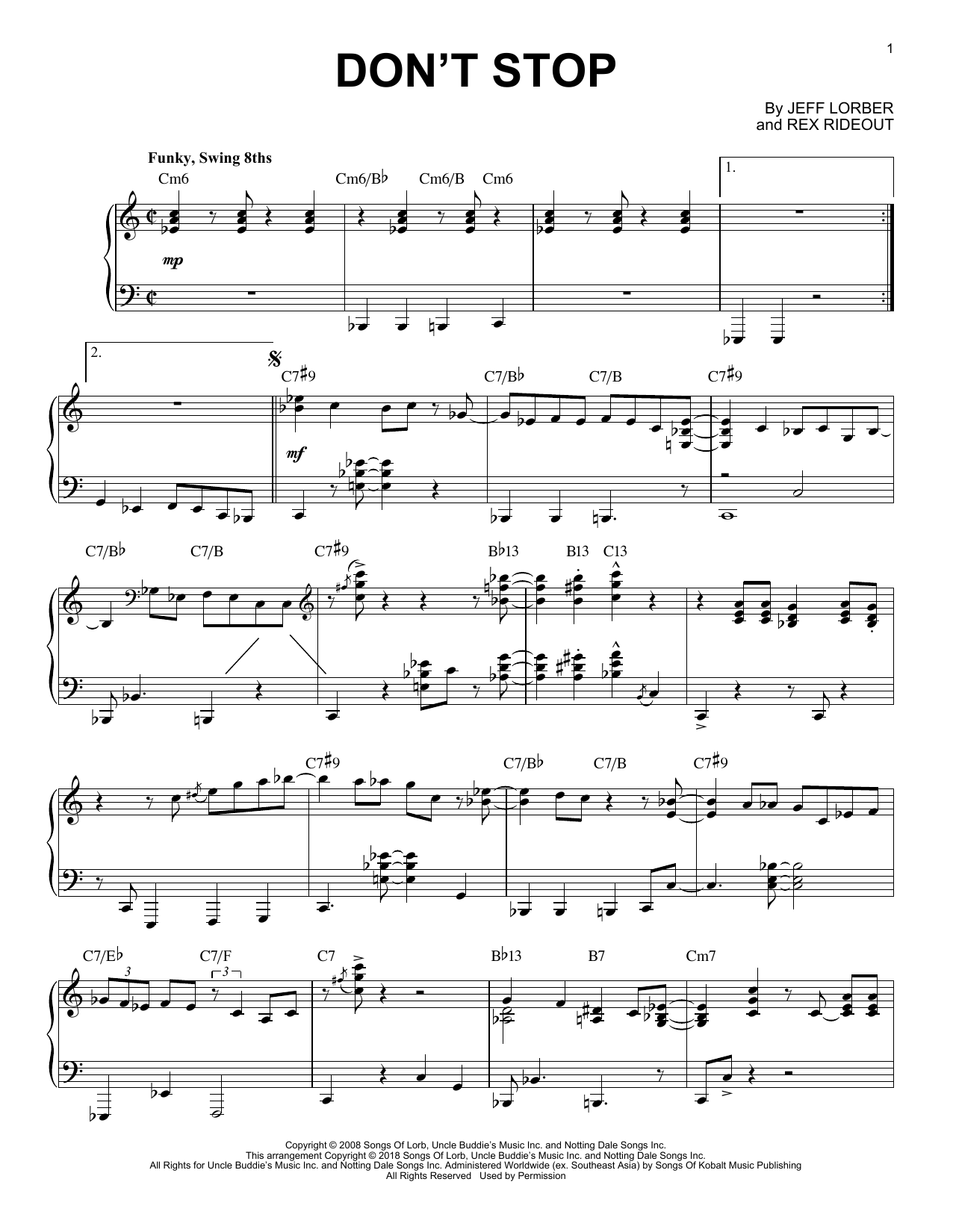 Jeff Lorber Don't Stop Sheet Music Notes & Chords for Piano Solo - Download or Print PDF