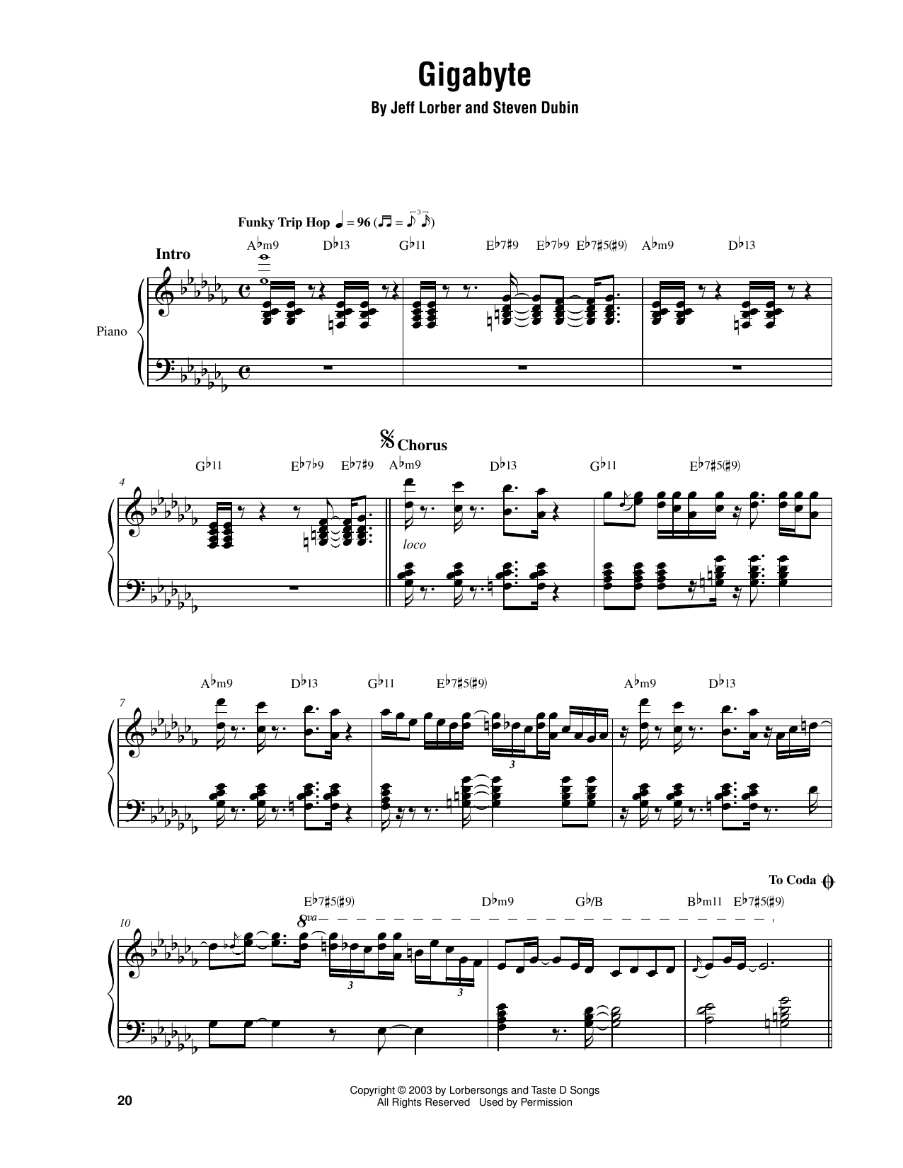 Jeff Lorber Gigabyte Sheet Music Notes & Chords for Piano Transcription - Download or Print PDF
