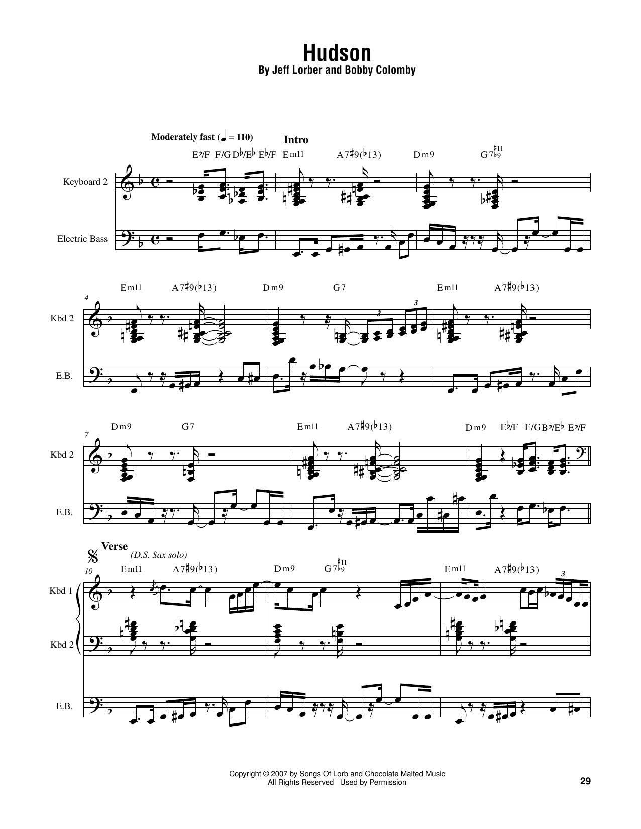 Jeff Lorber Hudson Sheet Music Notes & Chords for Piano Transcription - Download or Print PDF