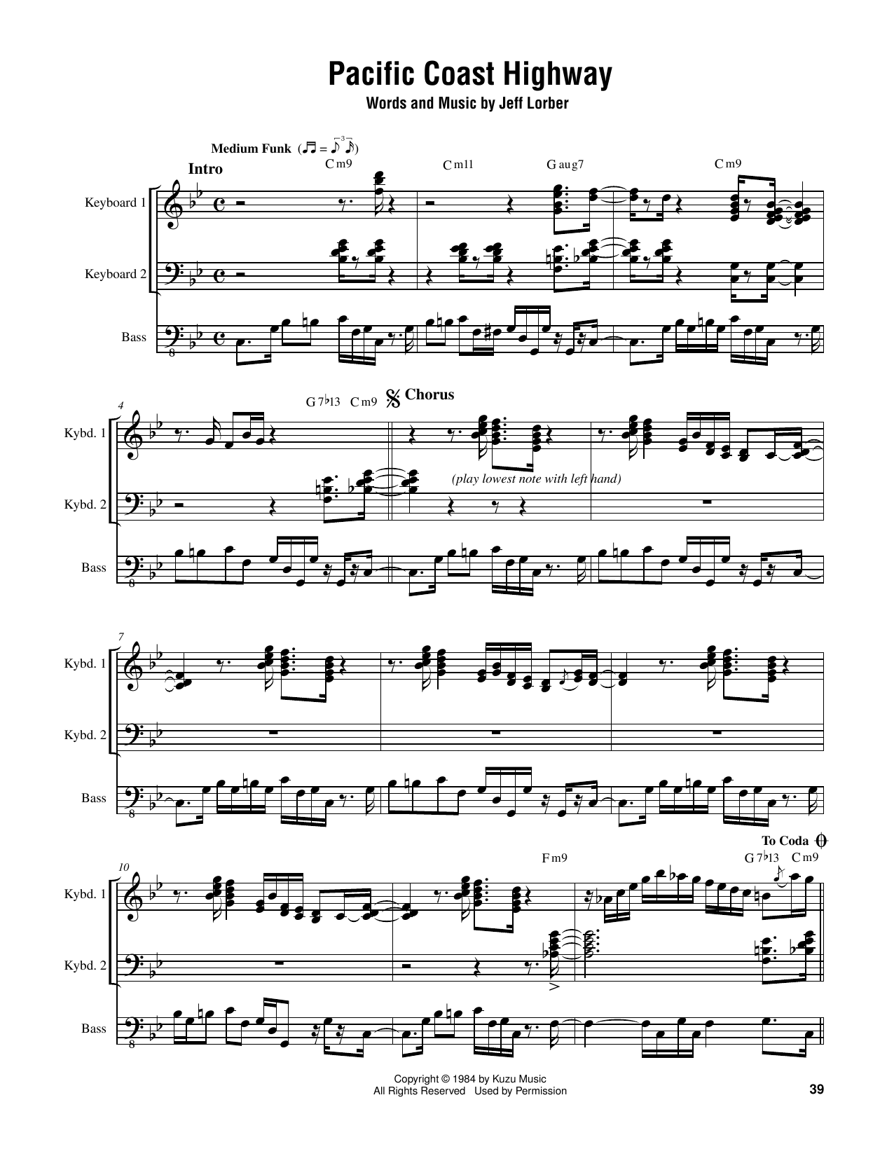 Jeff Lorber Pacific Coast Highway Sheet Music Notes & Chords for Piano Transcription - Download or Print PDF