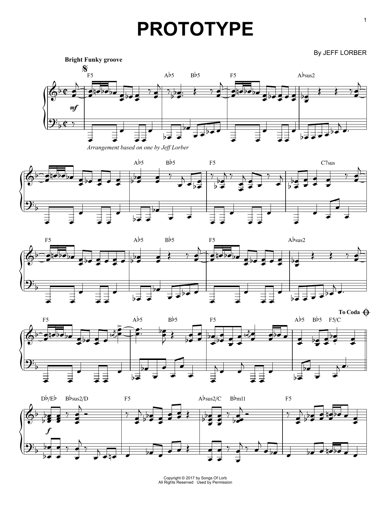 Jeff Lorber Prototype Sheet Music Notes & Chords for Piano - Download or Print PDF