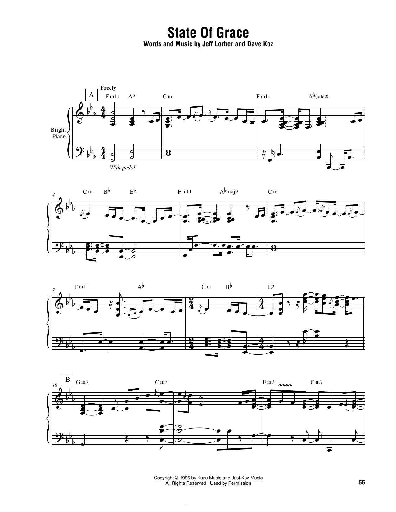 Jeff Lorber State Of Grace Sheet Music Notes & Chords for Piano Transcription - Download or Print PDF