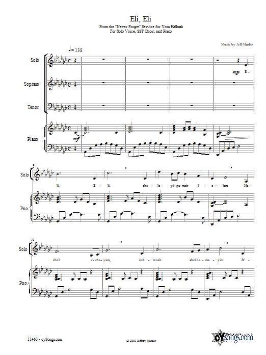 Jeff Marder Eli, Eli Sheet Music Notes & Chords for 2-Part Choir - Download or Print PDF