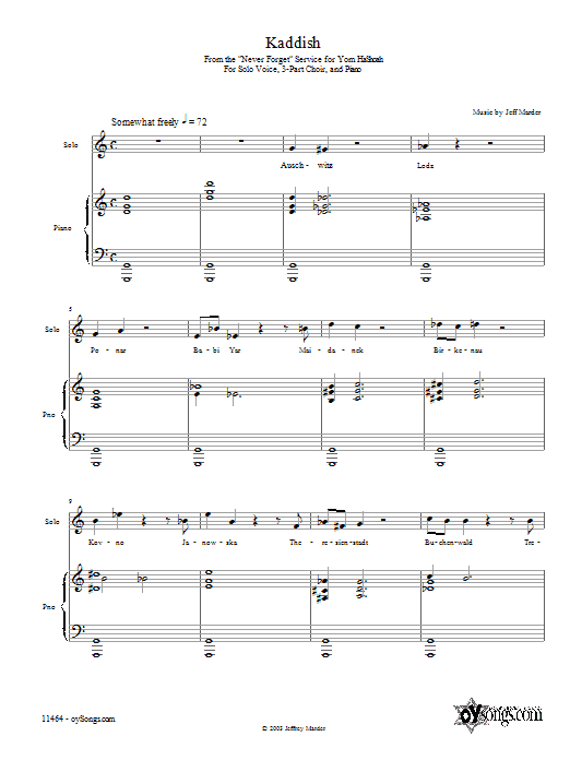 Jeff Marder Kaddish Sheet Music Notes & Chords for Piano, Vocal & Guitar (Right-Hand Melody) - Download or Print PDF