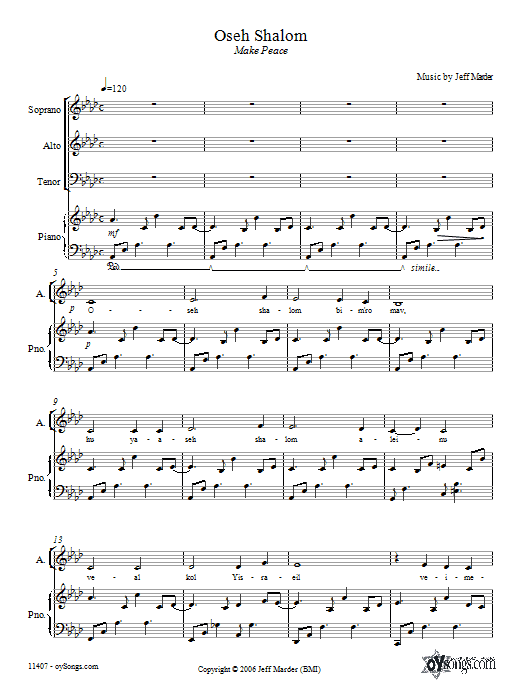 Jeff Marder Oseh Shalom Sheet Music Notes & Chords for SAT - Download or Print PDF