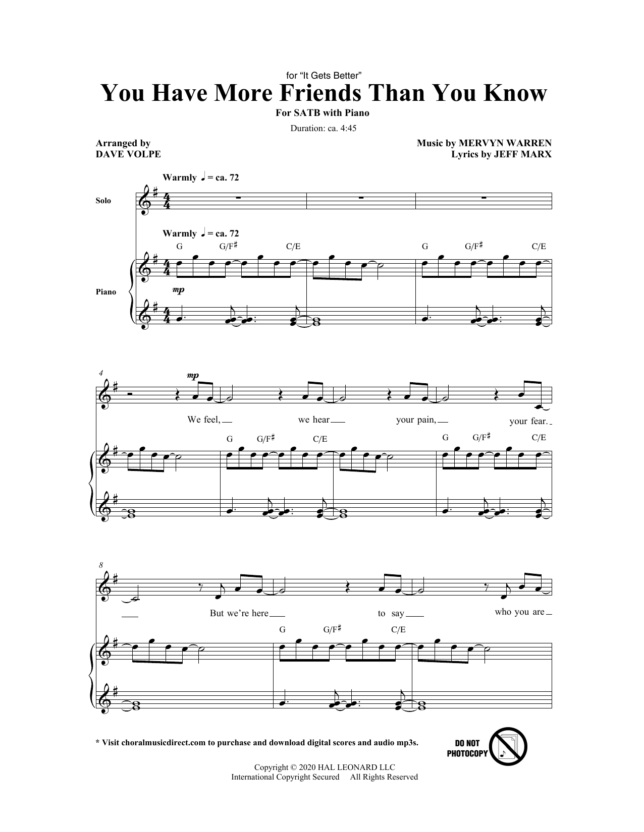 Jeff Marx and Mervyn Warren You Have More Friends Than You Know (arr. Dave Volpe) Sheet Music Notes & Chords for TTBB Choir - Download or Print PDF
