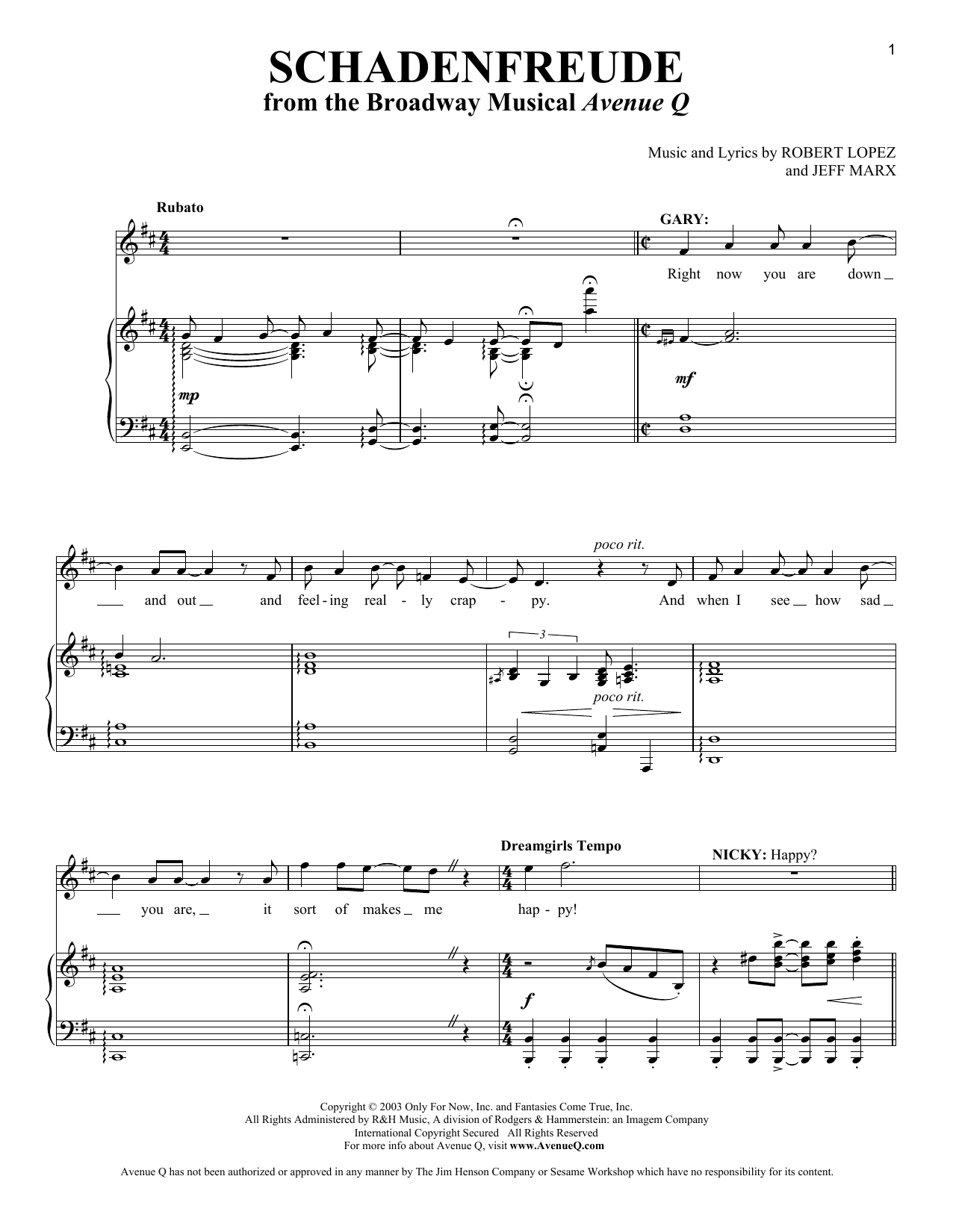 Jeff Marx Schadenfreude Sheet Music Notes & Chords for Vocal Duet - Download or Print PDF