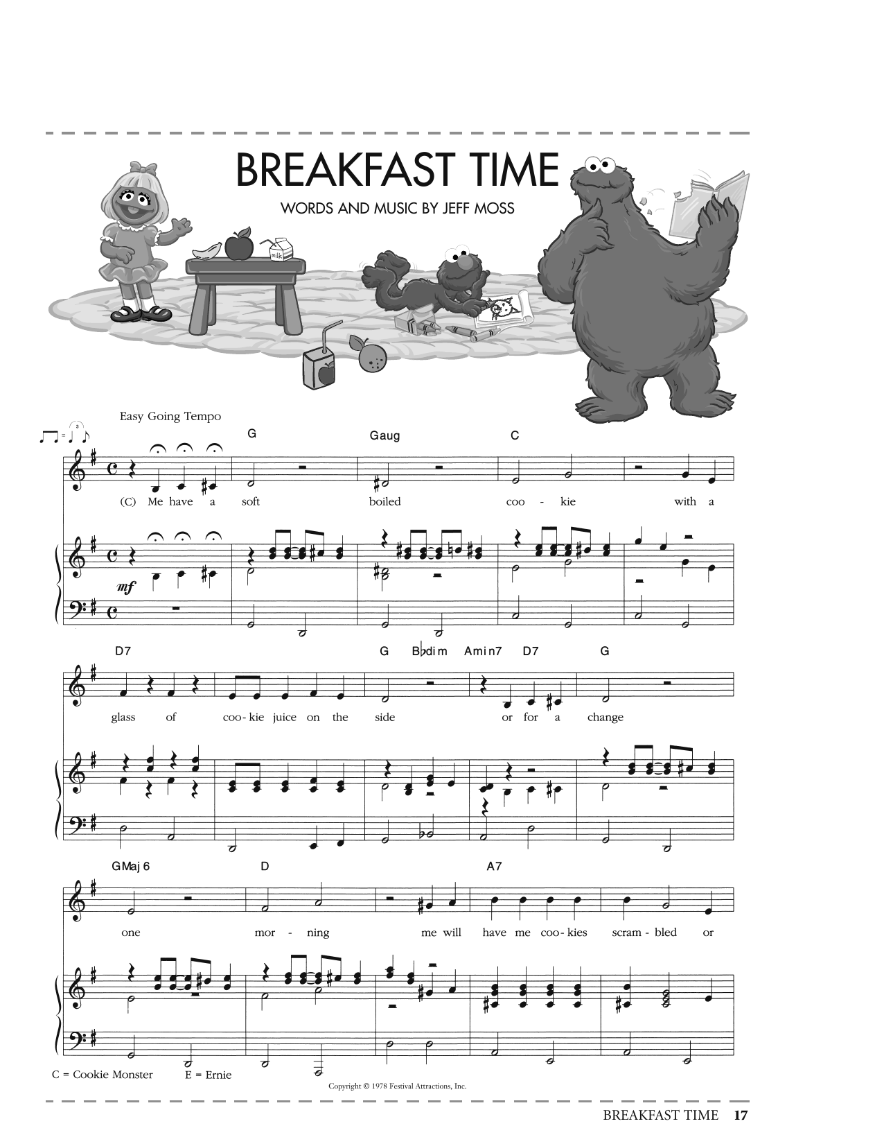 Jeff Moss Breakfast Time (from Sesame Street) Sheet Music Notes & Chords for Piano, Vocal & Guitar Chords (Right-Hand Melody) - Download or Print PDF