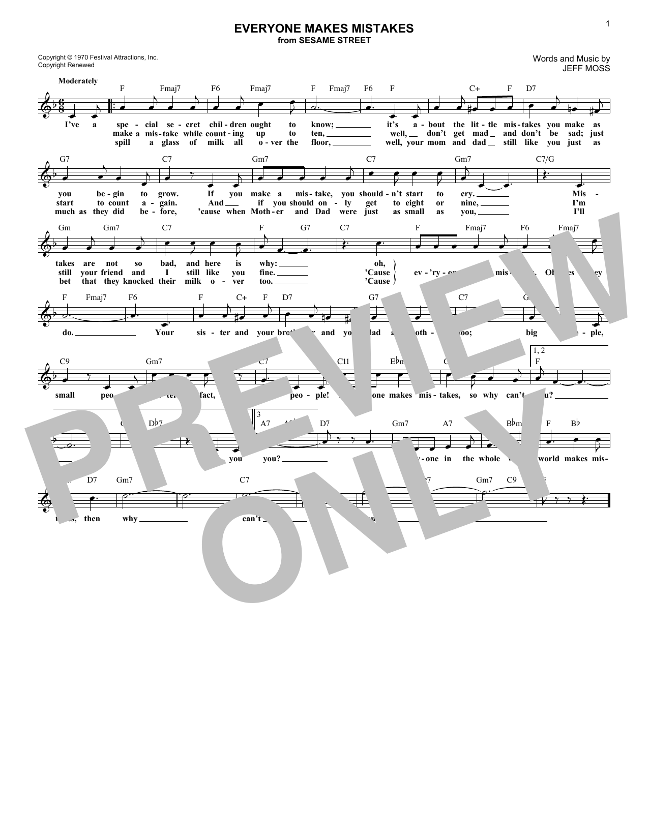 Jeff Moss Everyone Makes Mistakes (from Sesame Street) Sheet Music Notes & Chords for Lead Sheet / Fake Book - Download or Print PDF