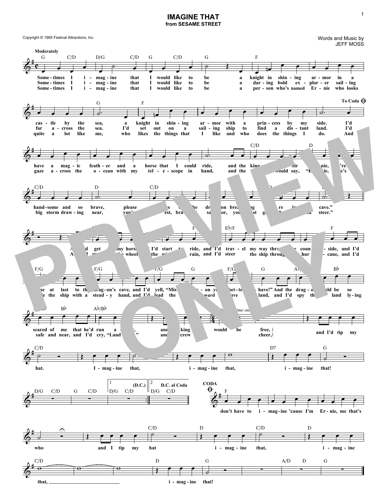 Jeff Moss Imagine That Sheet Music Notes & Chords for Lead Sheet / Fake Book - Download or Print PDF