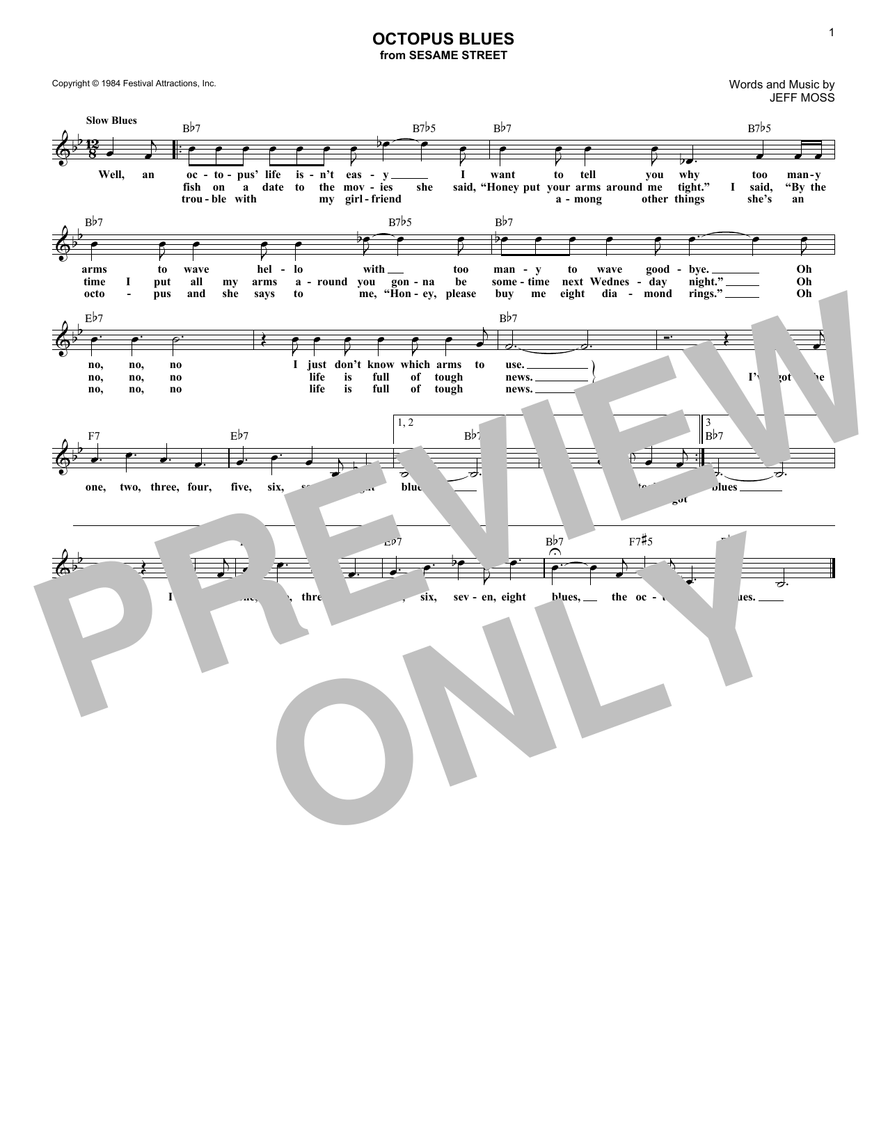 Jeff Moss Octopus Blues (from Sesame Street) Sheet Music Notes & Chords for Lead Sheet / Fake Book - Download or Print PDF