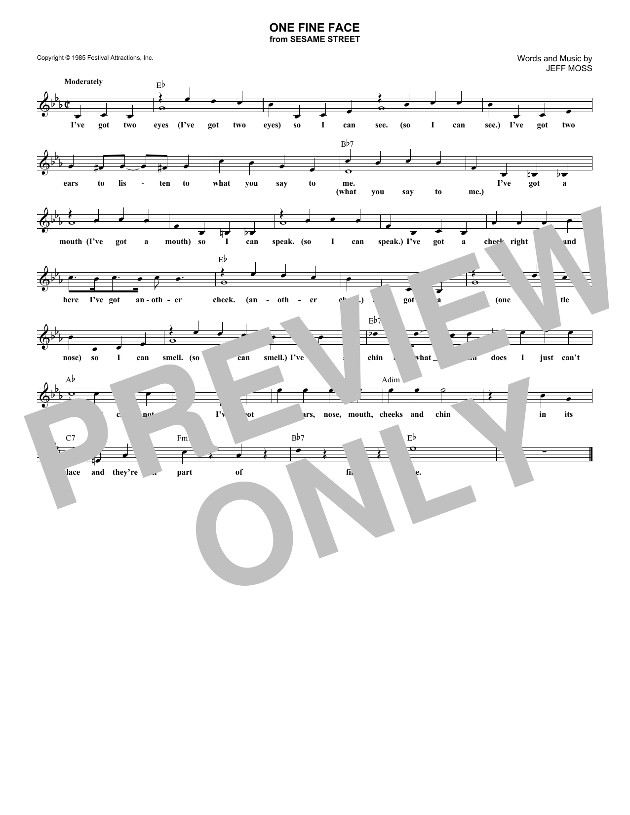 Jeff Moss One Fine Face (from Sesame Street) Sheet Music Notes & Chords for Lead Sheet / Fake Book - Download or Print PDF