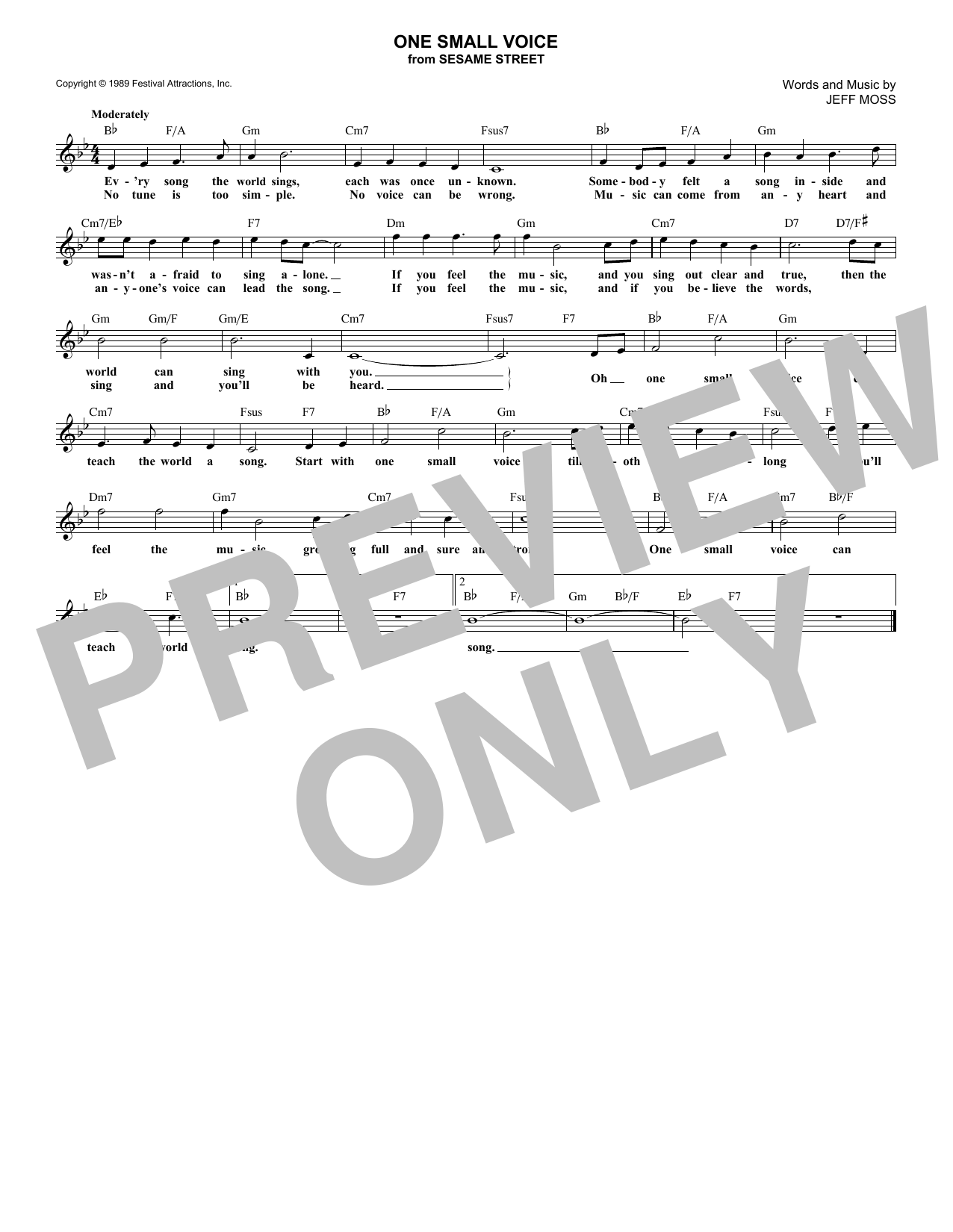 Jeff Moss One Small Voice (from Sesame Street) Sheet Music Notes & Chords for Lead Sheet / Fake Book - Download or Print PDF