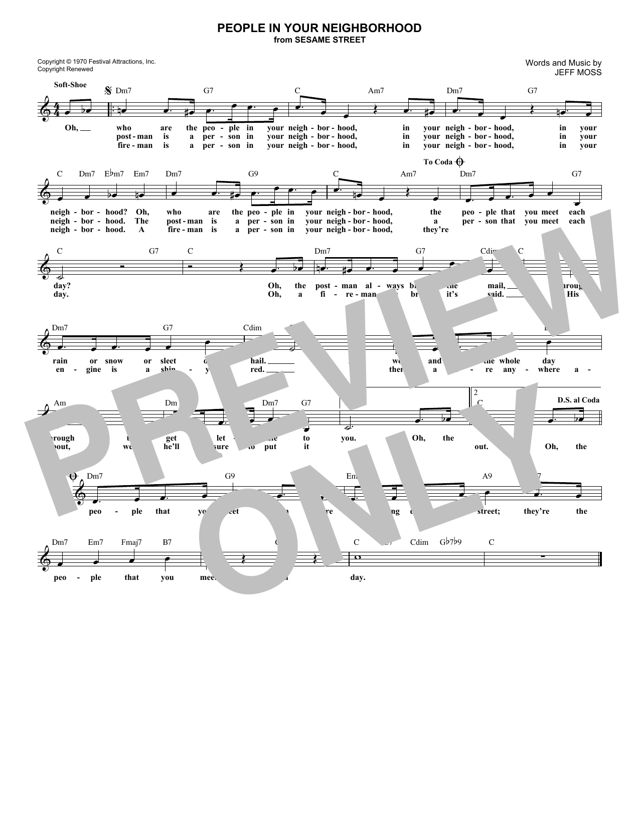 Jeff Moss People In Your Neighborhood (from Sesame Street) Sheet Music Notes & Chords for Lead Sheet / Fake Book - Download or Print PDF