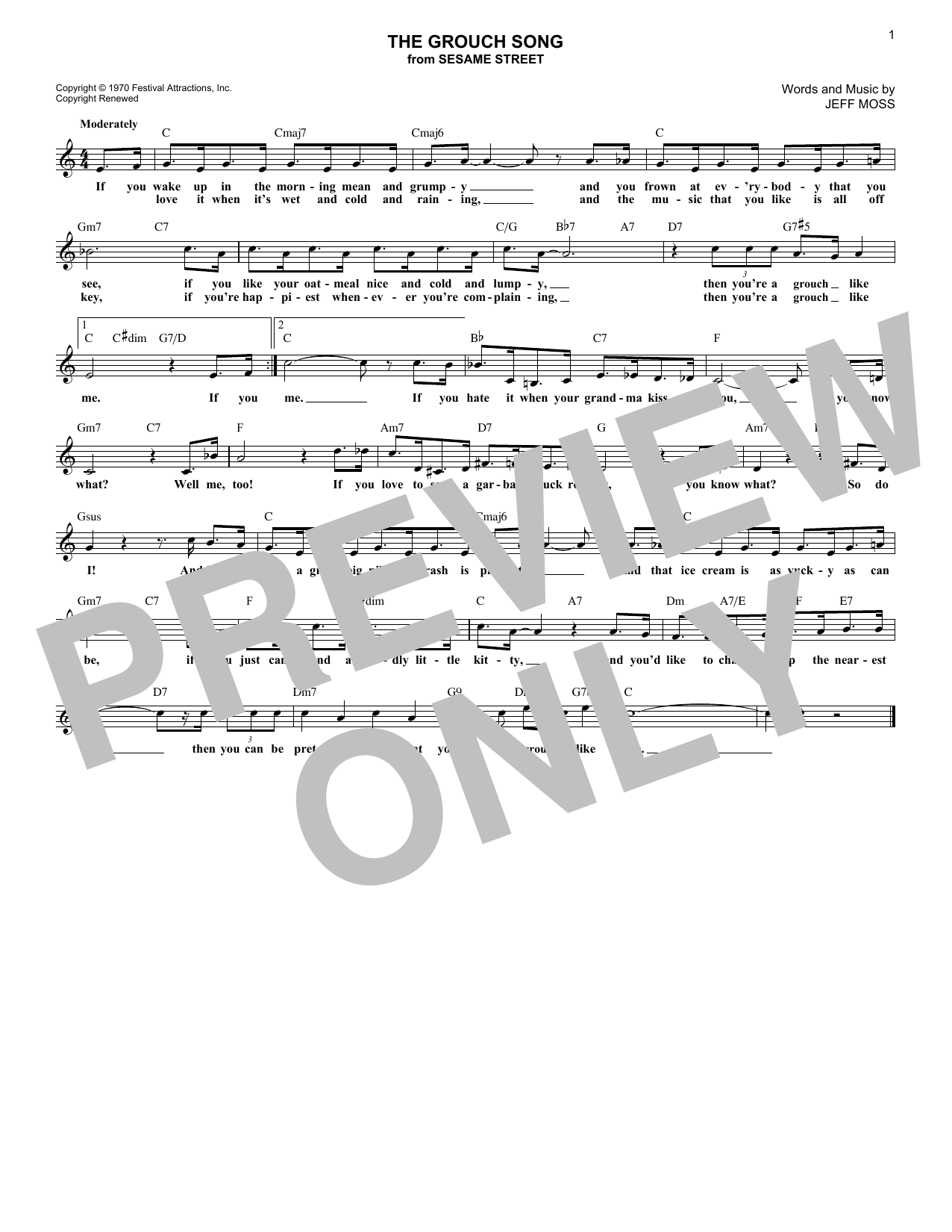Jeff Moss The Grouch Song (from Sesame Street) Sheet Music Notes & Chords for Lead Sheet / Fake Book - Download or Print PDF
