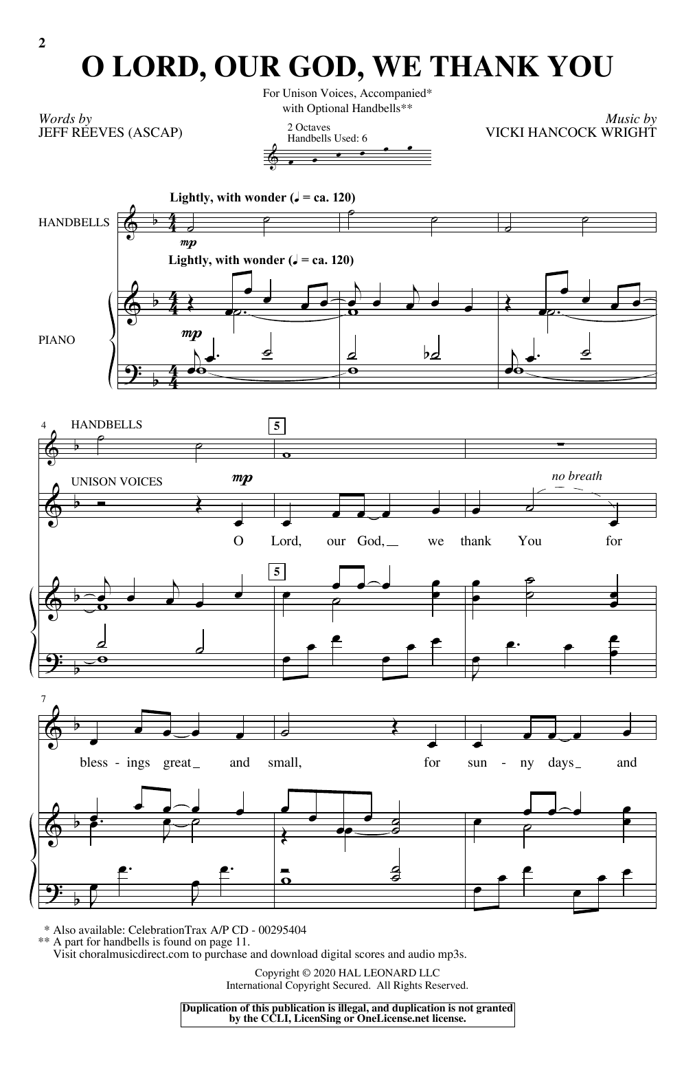 Jeff Reeves and Vicki Hancock Wright O Lord, Our God, We Thank You Sheet Music Notes & Chords for Unison Choir - Download or Print PDF