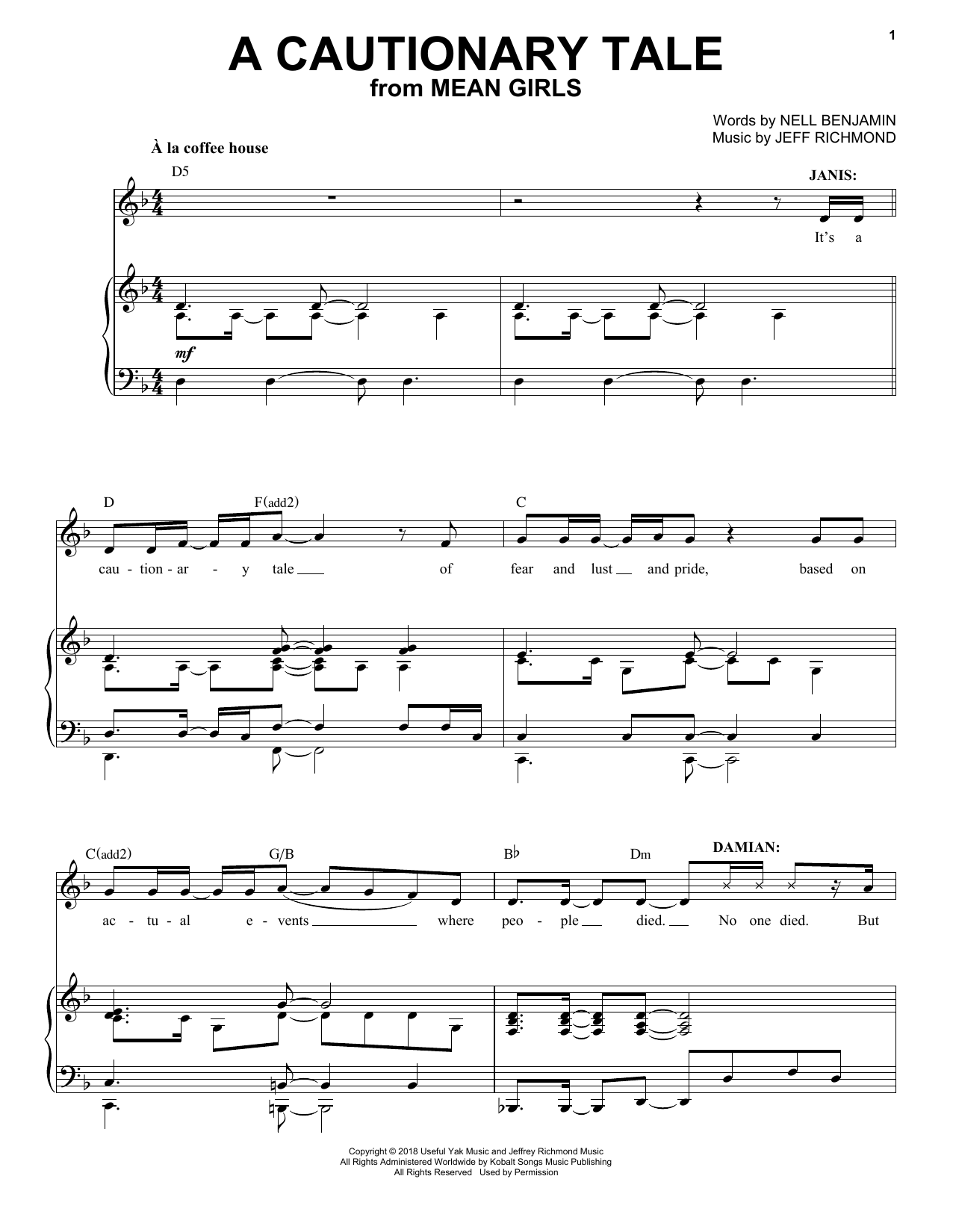 Jeff Richmond & Nell Benjamin A Cautionary Tale (from Mean Girls: The Broadway Musical) Sheet Music Notes & Chords for Piano & Vocal - Download or Print PDF