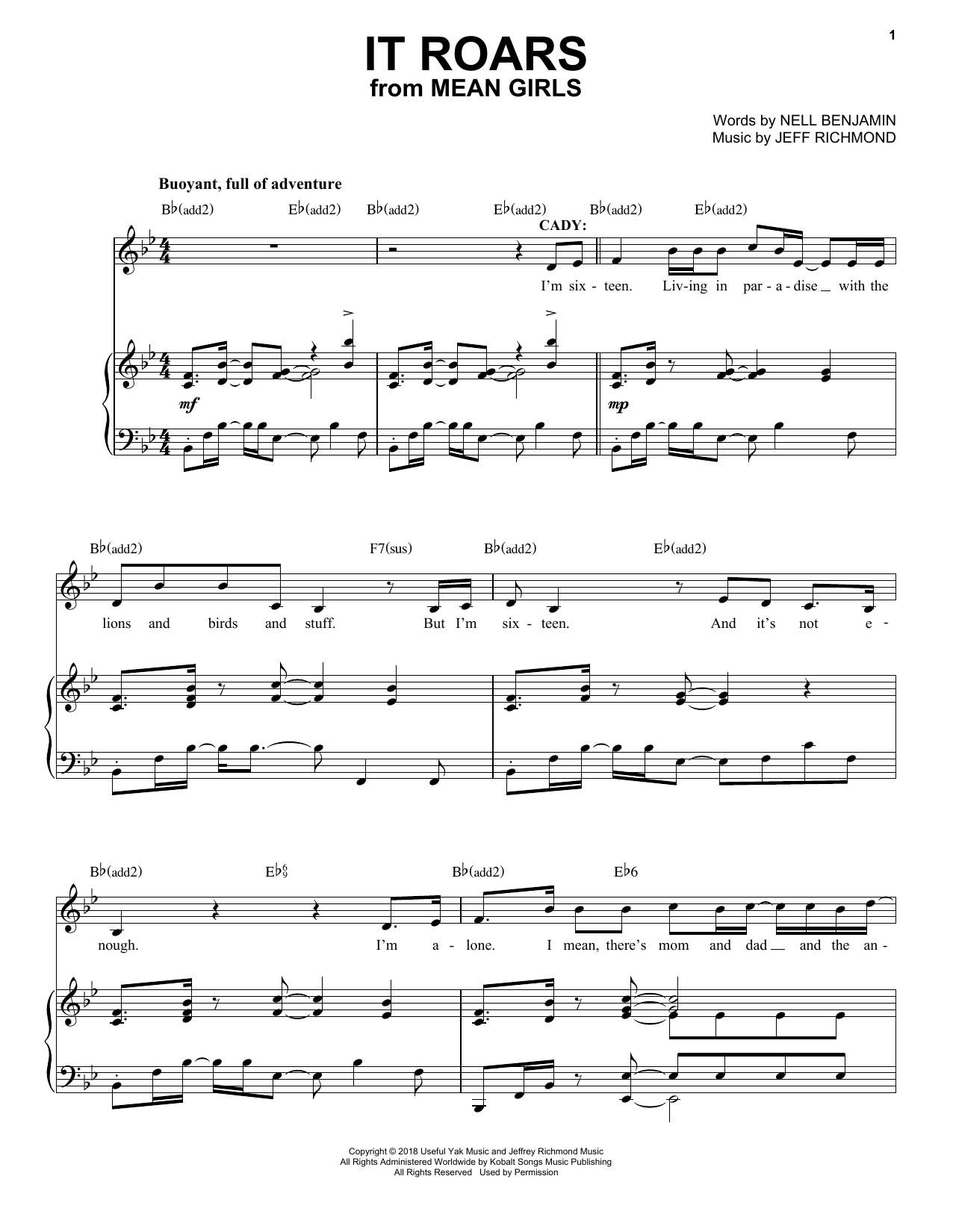 Jeff Richmond & Nell Benjamin It Roars (from Mean Girls: The Broadway Musical) Sheet Music Notes & Chords for Piano & Vocal - Download or Print PDF