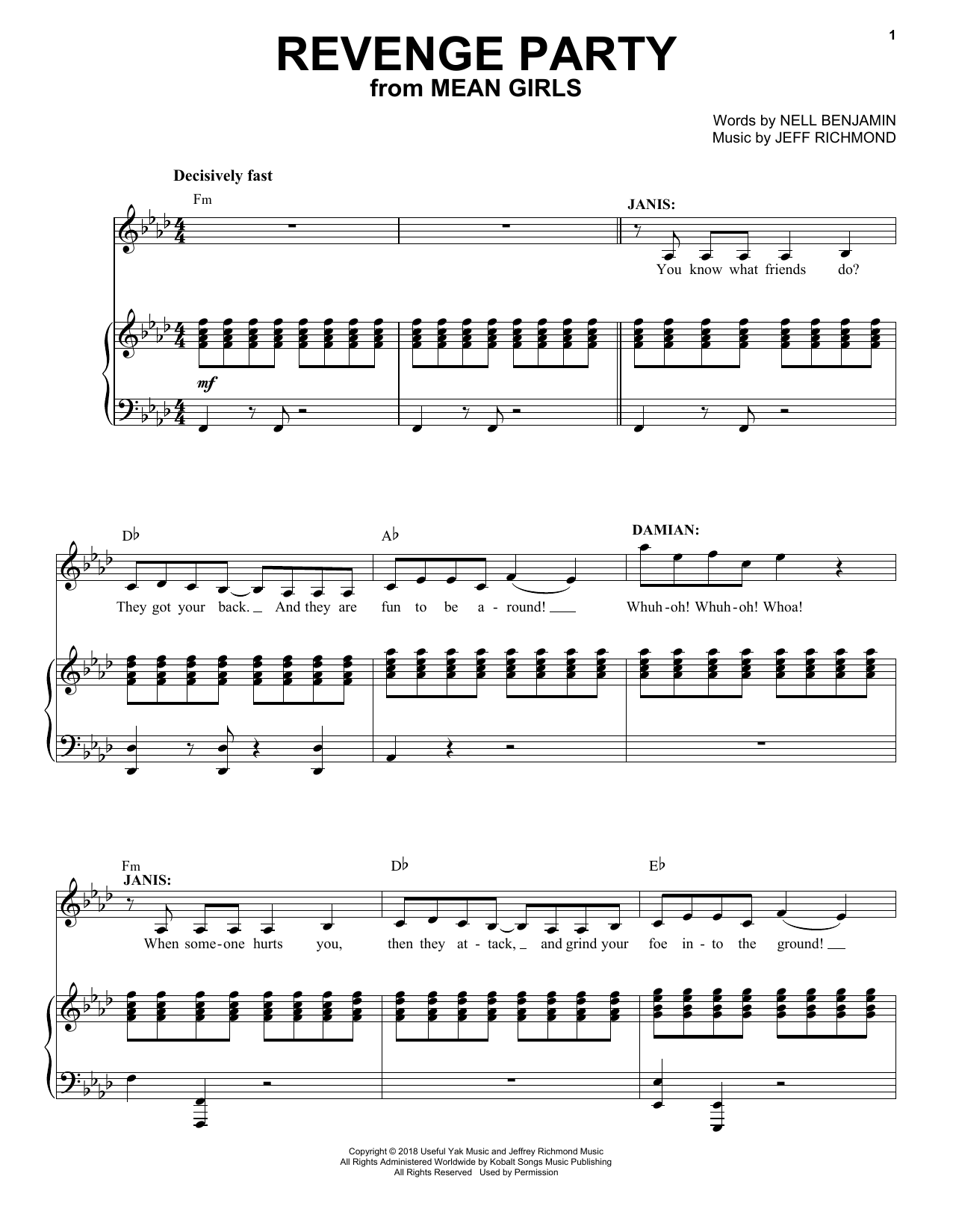 Jeff Richmond & Nell Benjamin Revenge Party (from Mean Girls: The Broadway Musical) Sheet Music Notes & Chords for Easy Piano - Download or Print PDF