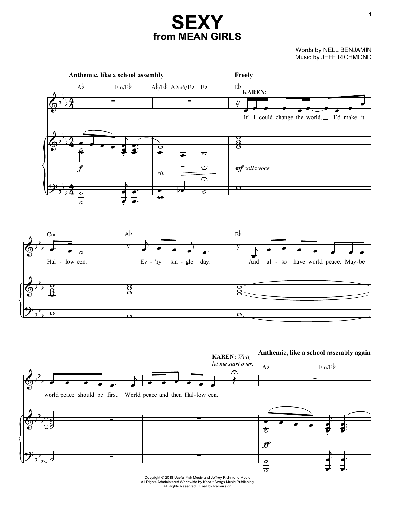 Jeff Richmond & Nell Benjamin Sexy (from Mean Girls: The Broadway Musical) Sheet Music Notes & Chords for Piano & Vocal - Download or Print PDF