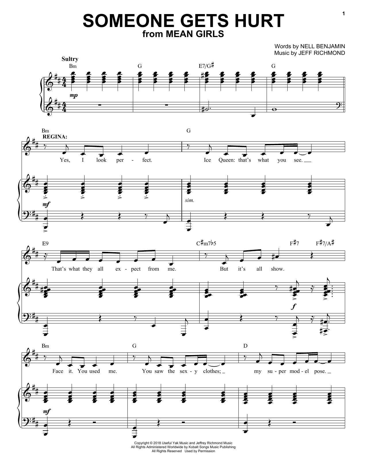 Jeff Richmond & Nell Benjamin Someone Gets Hurt (from Mean Girls: The Broadway Musical) Sheet Music Notes & Chords for Piano & Vocal - Download or Print PDF