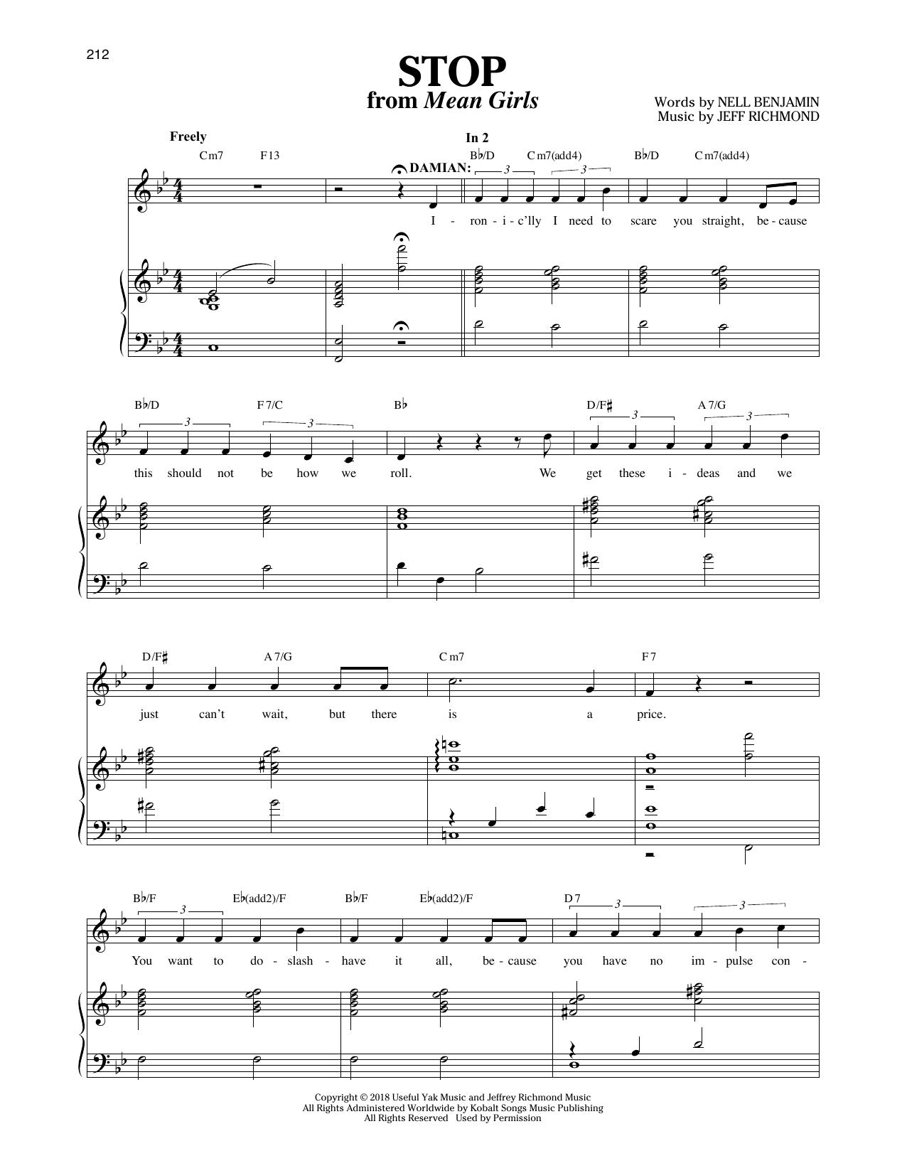 Jeff Richmond & Nell Benjamin Stop [Solo version] (from Mean Girls: The Broadway Musical) Sheet Music Notes & Chords for Piano & Vocal - Download or Print PDF