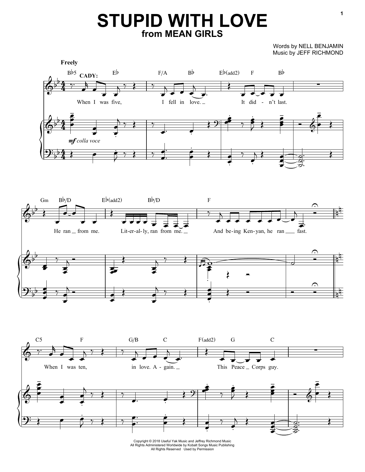 Jeff Richmond & Nell Benjamin Stupid With Love (from Mean Girls: The Broadway Musical) Sheet Music Notes & Chords for Piano & Vocal - Download or Print PDF