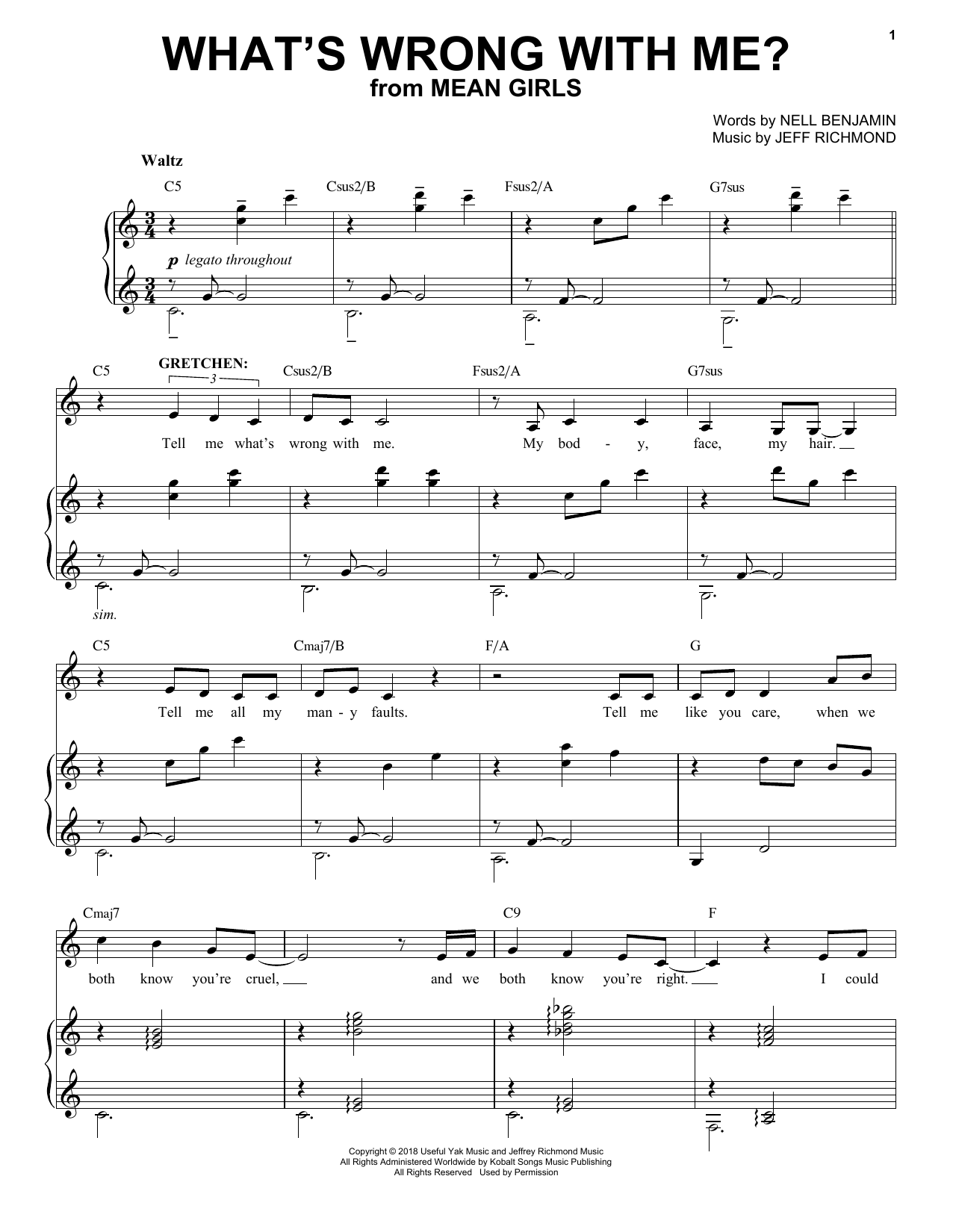 Jeff Richmond & Nell Benjamin What's Wrong With Me? (from Mean Girls: The Broadway Musical) Sheet Music Notes & Chords for Piano & Vocal - Download or Print PDF