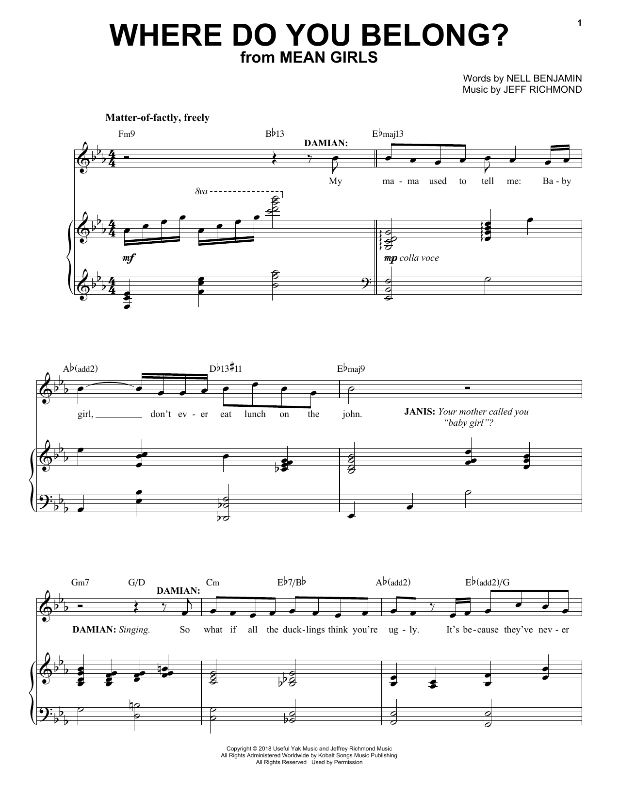 Jeff Richmond & Nell Benjamin Where Do You Belong? (from Mean Girls: The Broadway Musical) Sheet Music Notes & Chords for Piano & Vocal - Download or Print PDF