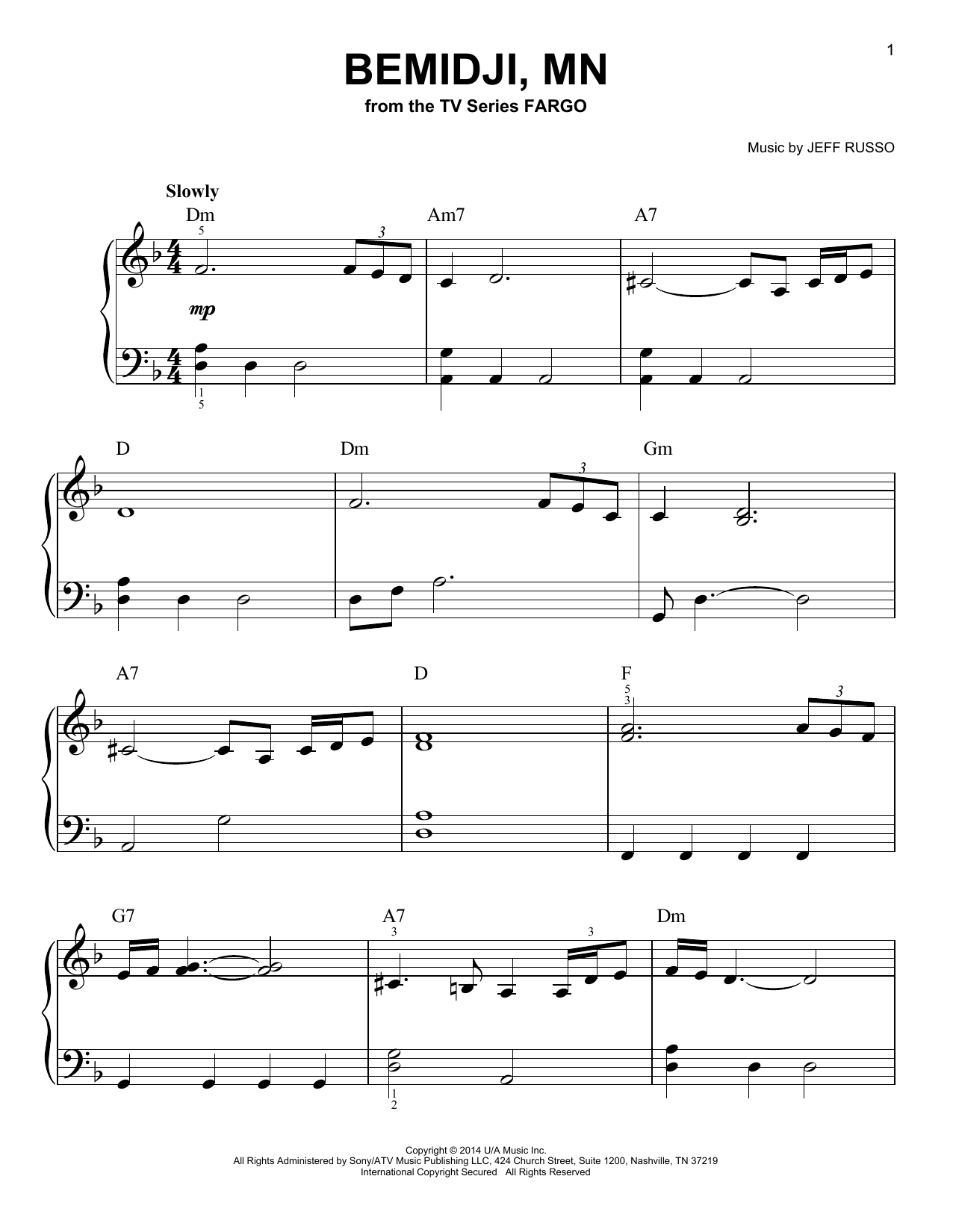 Jeff Russo Bemidji, MN (from Fargo) Sheet Music Notes & Chords for Very Easy Piano - Download or Print PDF