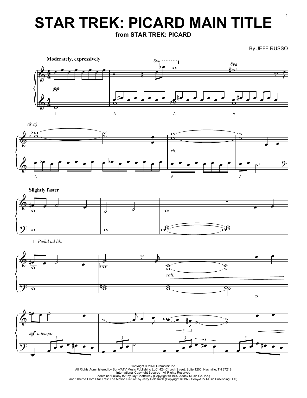 Jeff Russo Star Trek: Picard Main Title Sheet Music Notes & Chords for Piano Solo - Download or Print PDF