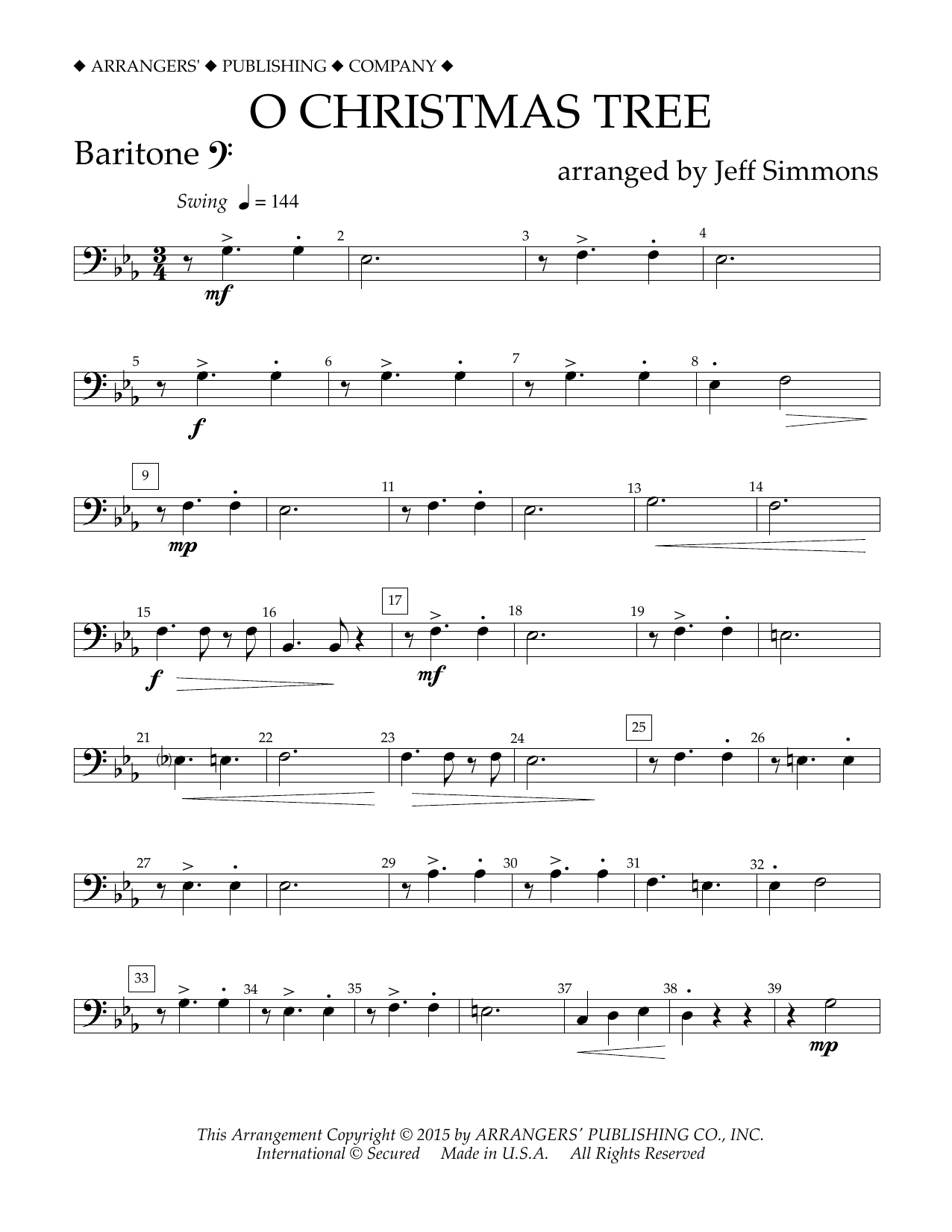 Jeff Simmons O Christmas Tree - Baritone B.C. Sheet Music Notes & Chords for Concert Band - Download or Print PDF