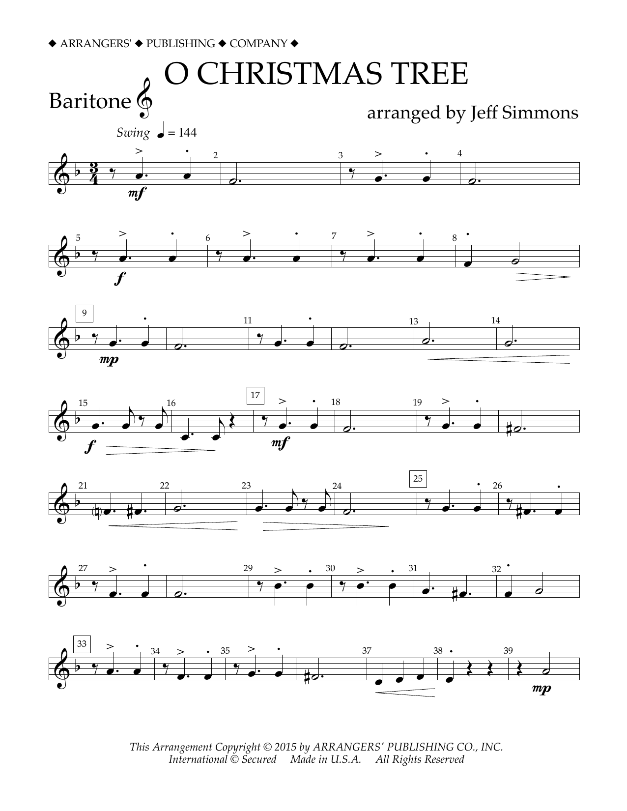Jeff Simmons O Christmas Tree - Baritone T.C. Sheet Music Notes & Chords for Concert Band - Download or Print PDF